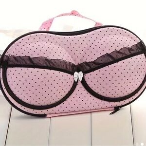 Pink and Black Polka Dot Cosmetic Bag with Structured Design